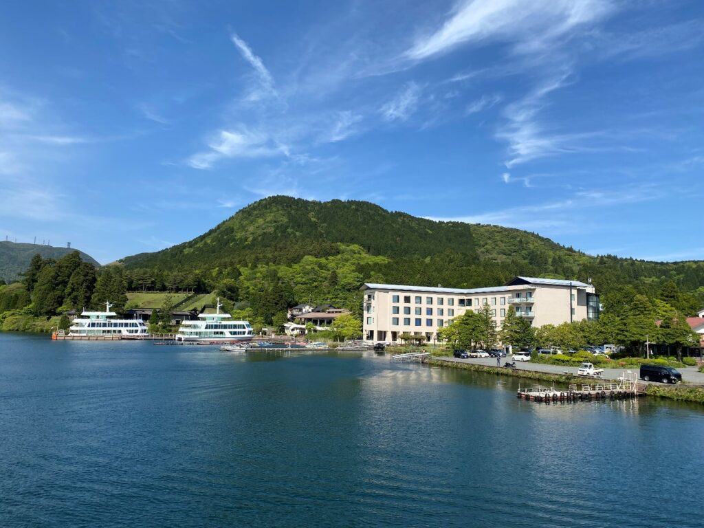 View of Lake Ashi from inside the ship