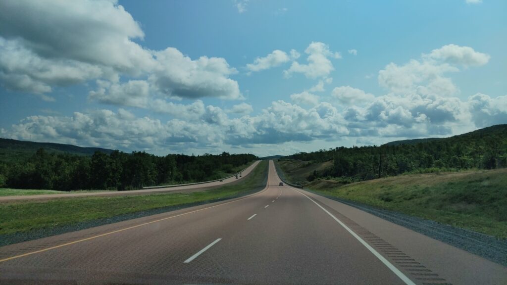 Scenic road of Hwy 104 Eastbound on the way to Cape Breton Island